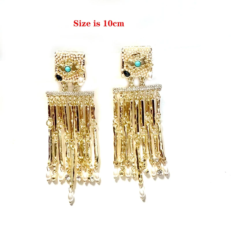 Exaggerated Personality Luxury Eyes Saquare Pearl Tassel Pendant Earrings