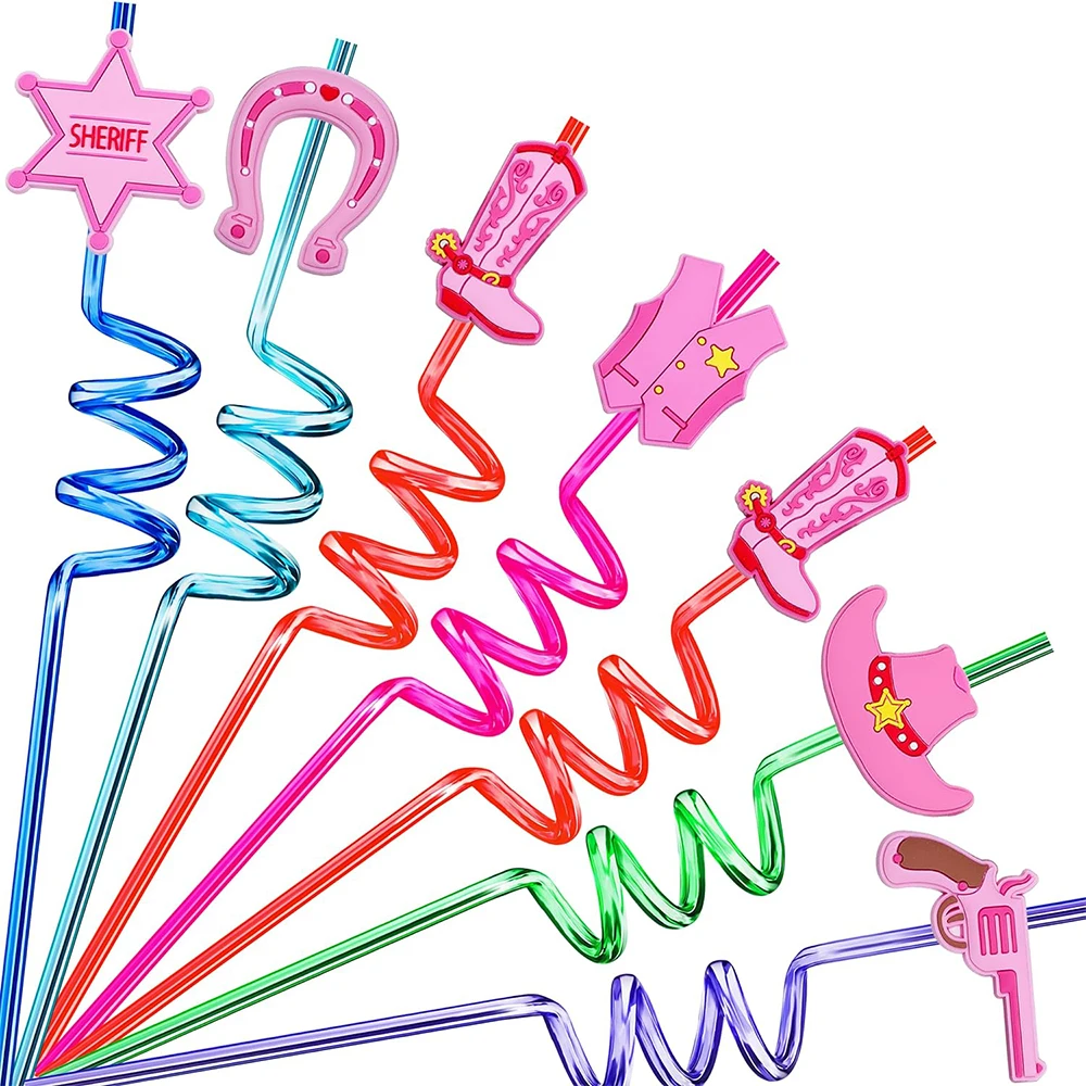 Cowgirl Party Favors Straws 8pcs Reusable Cowgirl Crazy Plastic Straw for Cowgirl Birthday Baby Shower Rodeo Western Party Decor