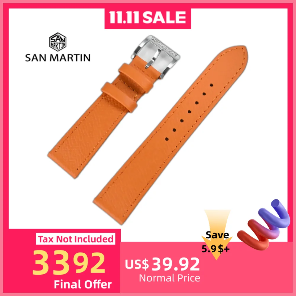 

San Martin Epsom Leather Watchbands 20mm Watch Starp Band Quick Release Wrist Belt For Men Wristwatch Buckle Soft High Quality