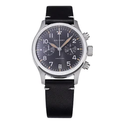 Baltany Men Pilot Watch Chronograph 39mm Panda Military Quartz Wristwatch Sport Sapphire 50M Waterproof VK64 Leather Strap