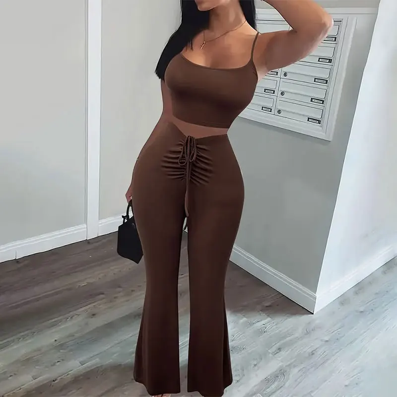 Summer Clothes Two Piece Set Women Outfit 2024 Tube Top Casual Tracksuit Basic Slim Skinny Flared Leggings Trousers 2Pcs Set