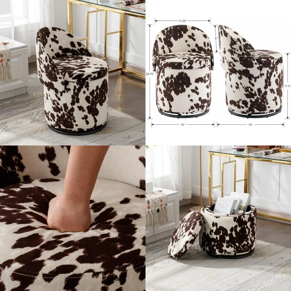 Linen-Covered Swivel Vanity Chair with 360° Rotation and Storage, Comfortable for Makeup Sessions