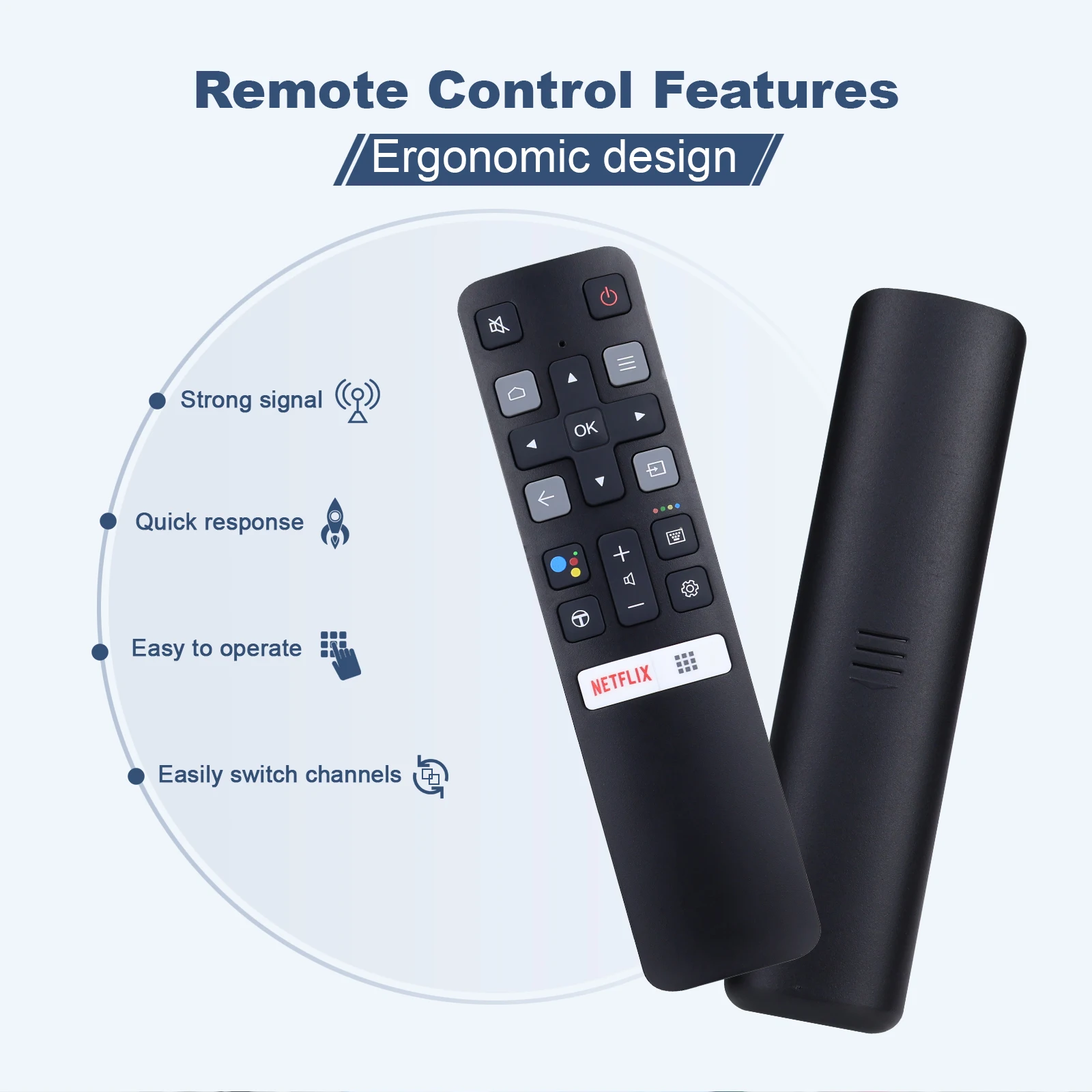 Télécommande de remplacement (RC802V FMR1) pour tous les téléviseurs intelligents TCL Android 4K UHD sans commande vocale