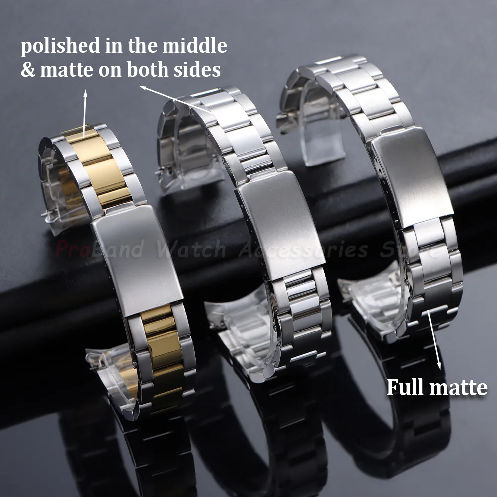 Luxury Curved End Watch Band 13mm 17mm 18mm 19mm 20mm 21mm for Rolex Oyster Perpetual King Stainless Steel Strap Men Bracelets