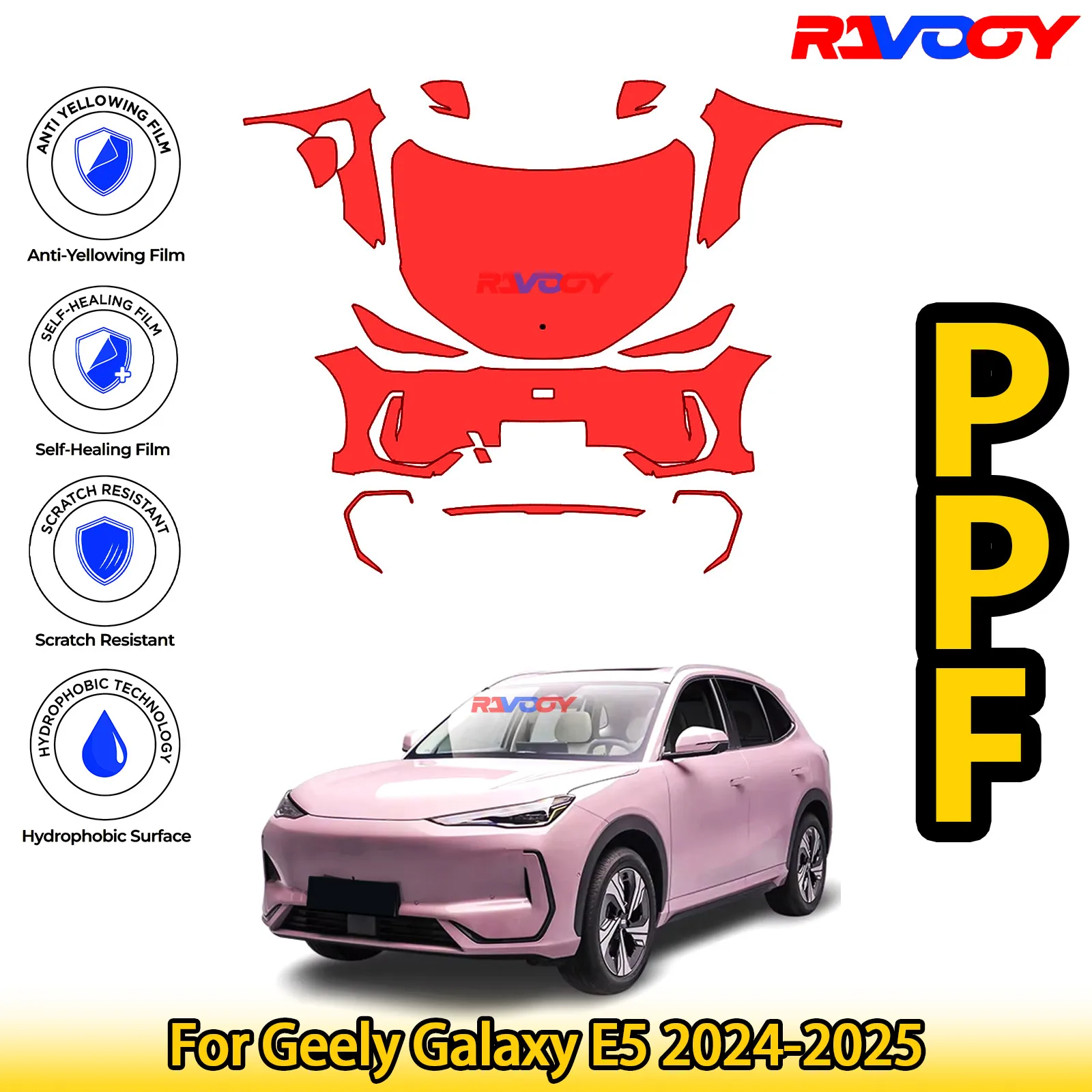 

Для Geely Galaxy E5 2024-2025 глянцевая матовая черная предварительно вырезанная передняя защитная пленка PPF Kit