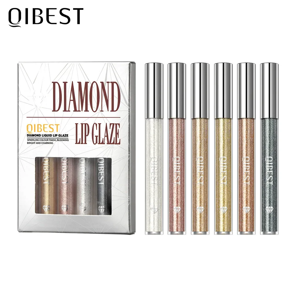 Qibest Liquid Lippenstift Diamant Lidschatten Dual-Purpose Make-up dauerhafte und einfache Farbe Perl glanz glänzende Antihaft-Tasse Lippen glasur