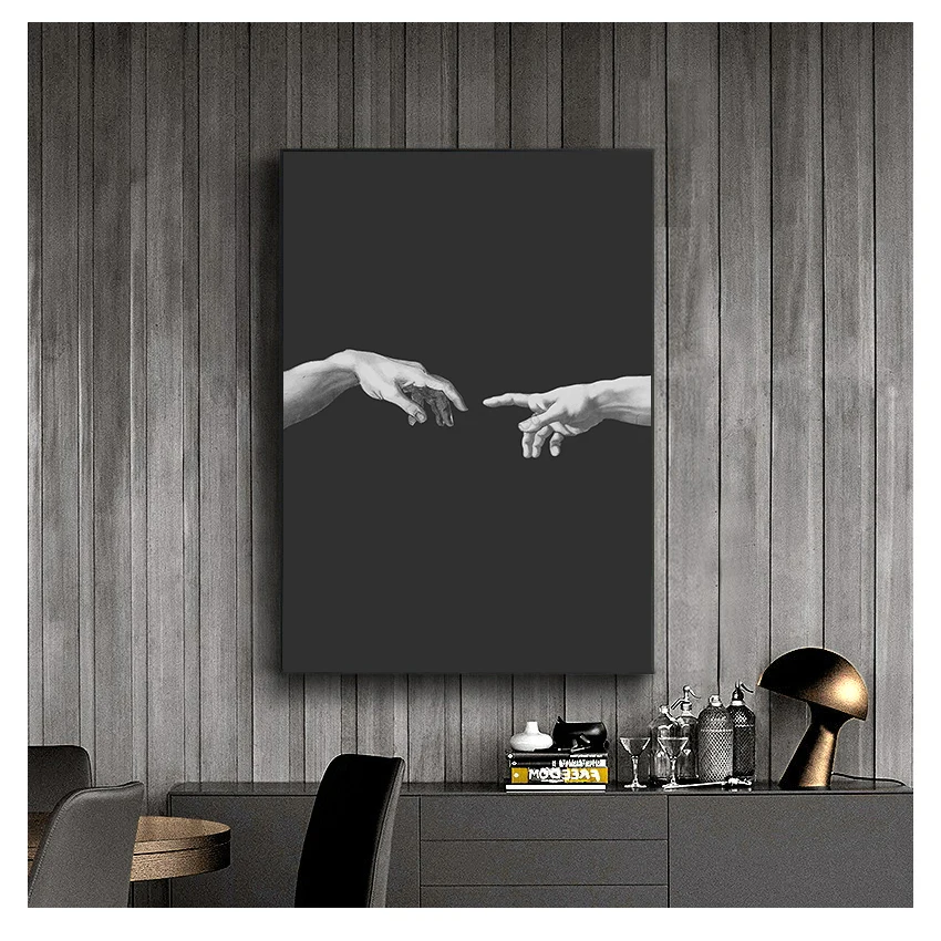 Decor Michelangelo Creation Of Adam Black White Wall Art Modular Pictures Modern Posters Bedroom HD Prints Canvas Paintings Home