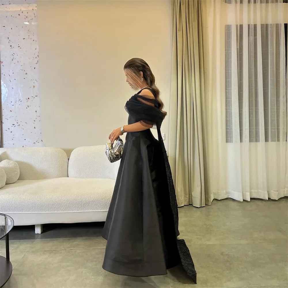 Платье для выпускного вечера с v-образным вырезом и открытыми плечами, вечерние платья из Саудовской Аравии, черное бальное платье из тюля, платья для вечеринок, платья de novia