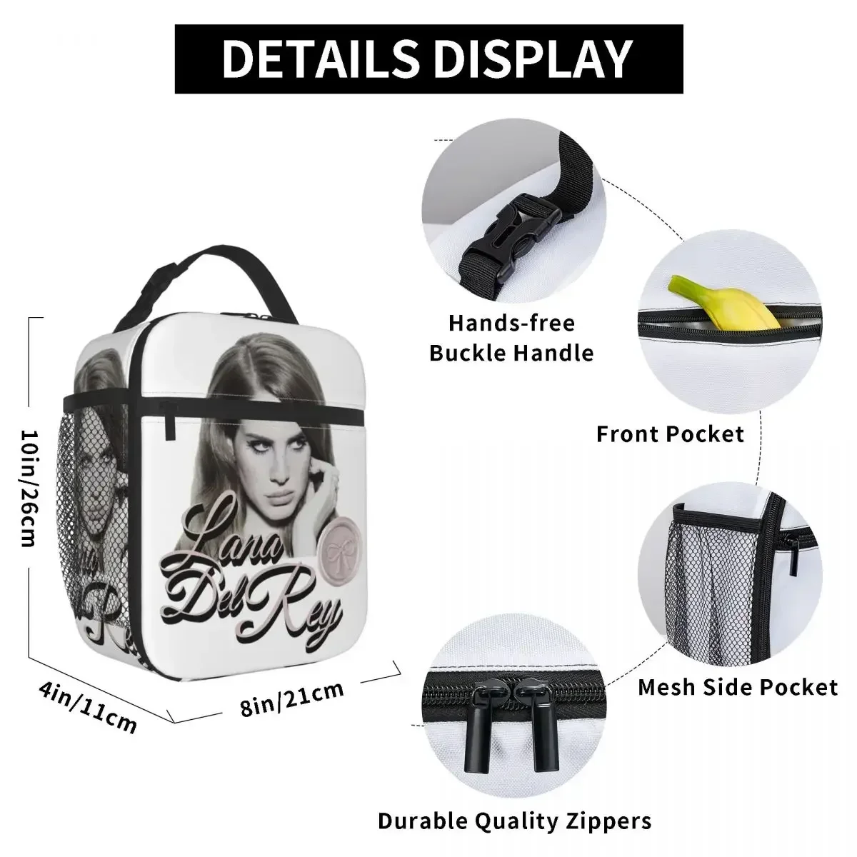 Lana Del Rey Insulated Lunch Bags Food Container Portable Thermal Cooler Lunch Boxes For School Office