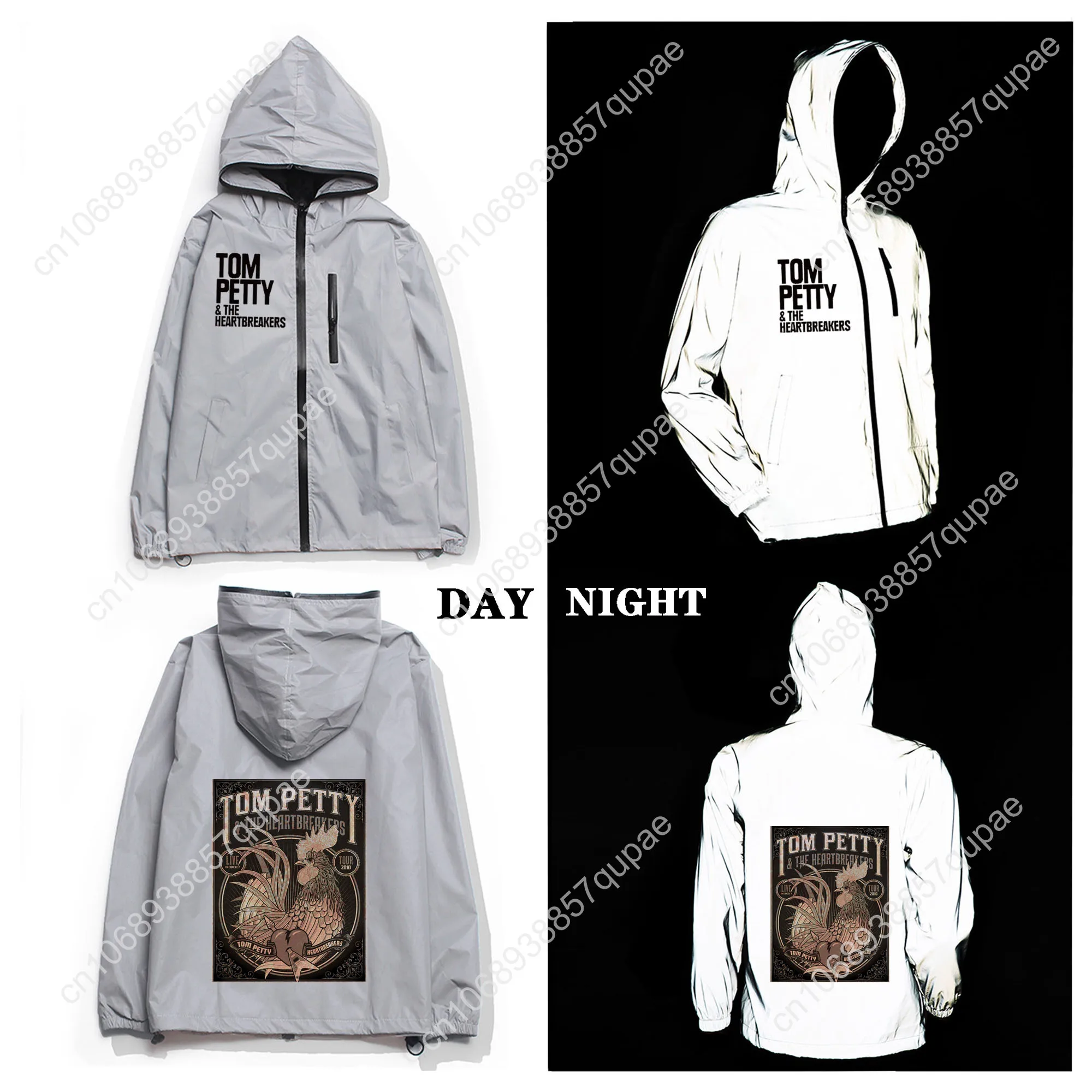 Tom Petty-heartbreakers Roll Stone Reflective Jacket Mens Womens Coat Hooded Windbreaker Runing Pocket Jackets Customized Hoodie