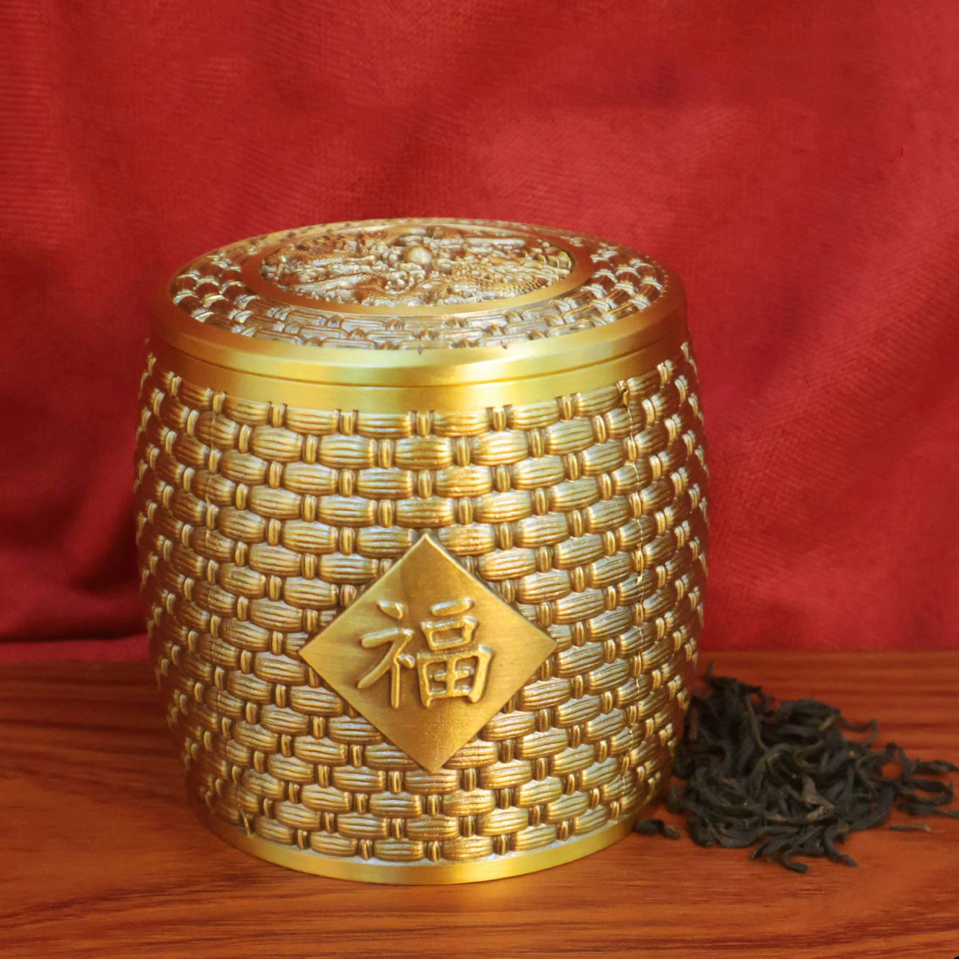 Brass Double Dragon Tea Can Chinese Style Blessing Tea Container Jar Sugar Coffee Candy Desktop Organizer Storage Can Ornaments