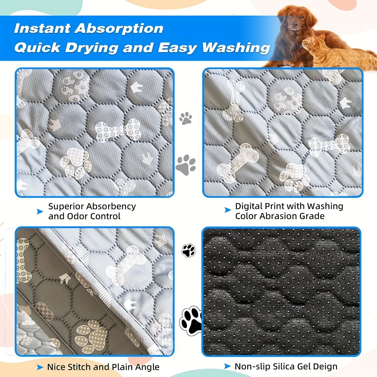 1pc Large Pet Dog Pee Pads, Rosa Rink Washable Sleep Play Pad, Reusable Dogs Puppy Pads Pet Training Pads for Dogs, Absorbent an