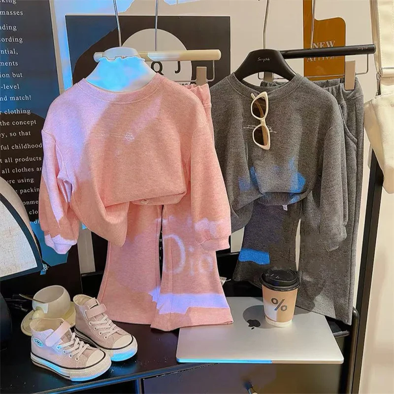 Girls Princess Clothing Sets Spring Autumn Kids Sweater Long Sleeved Top+Pants 2Pcs Suits Children Outside Wearing Outfits 1-12Y
