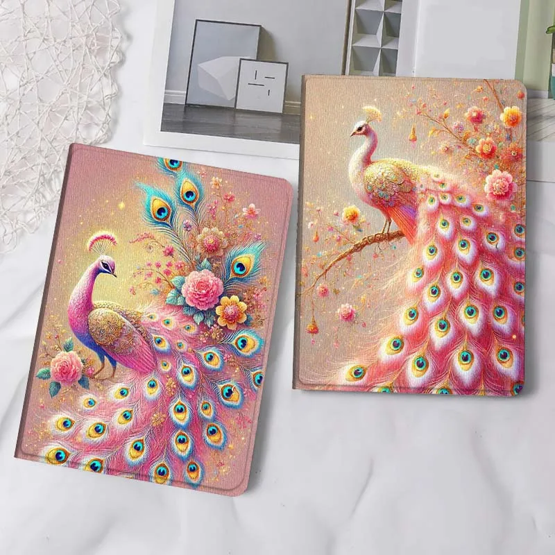 

Sparkling Peacock Flower Art Gift For iPad Pro Air Mini 2 3 4 5 6 7 6th 7th 10th 11th 10.2 9.7 10.5 11 Foldable Tablet Case