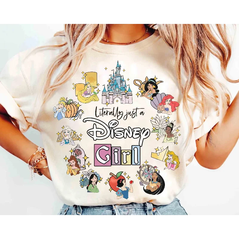 

Disney Princess Coquette Bow Literally Just A Girl Cozy Shirt Cotton all-season base shirt gothic t shirt women