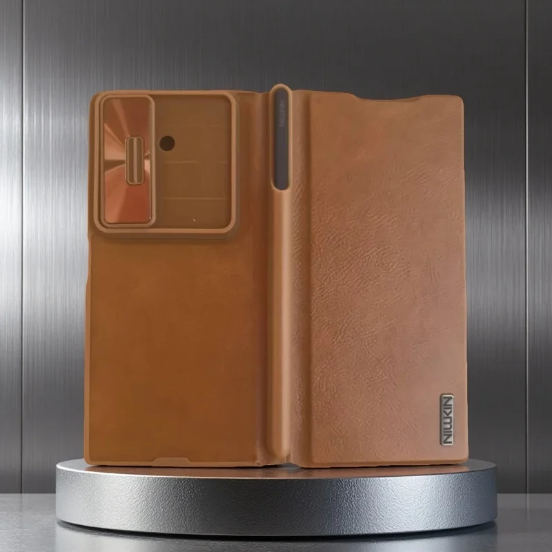 

Nillkin for Samsung Galaxy Z FOLD7 Carry a pen Qin Pro Leather Case Plain Leather Cloth Lens with Card Slot Back Cover