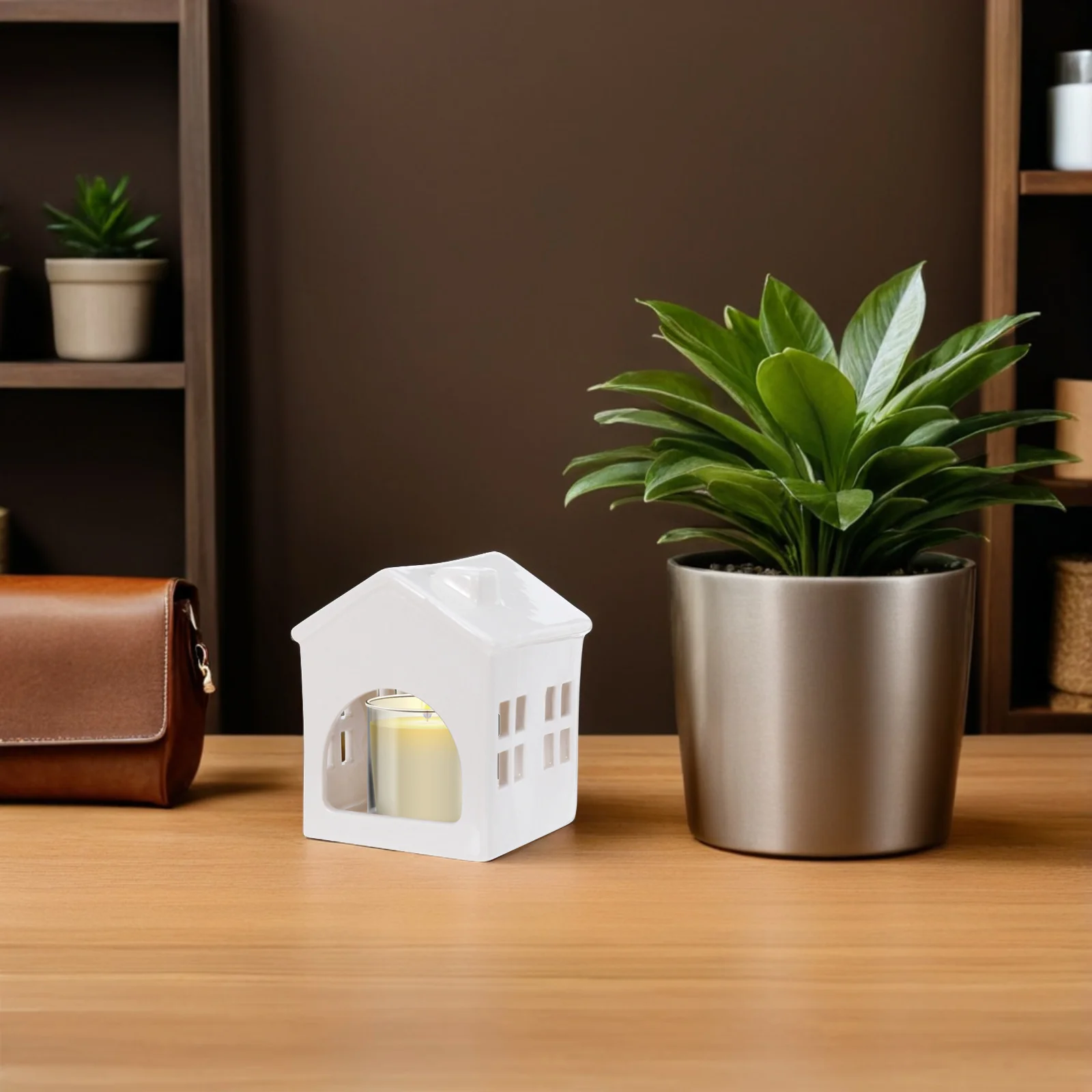 

Ceramic Tealight Holder with Hollow Artistic Design Modern Candlestick Decor for Living Room Tabletop Arrangement Home