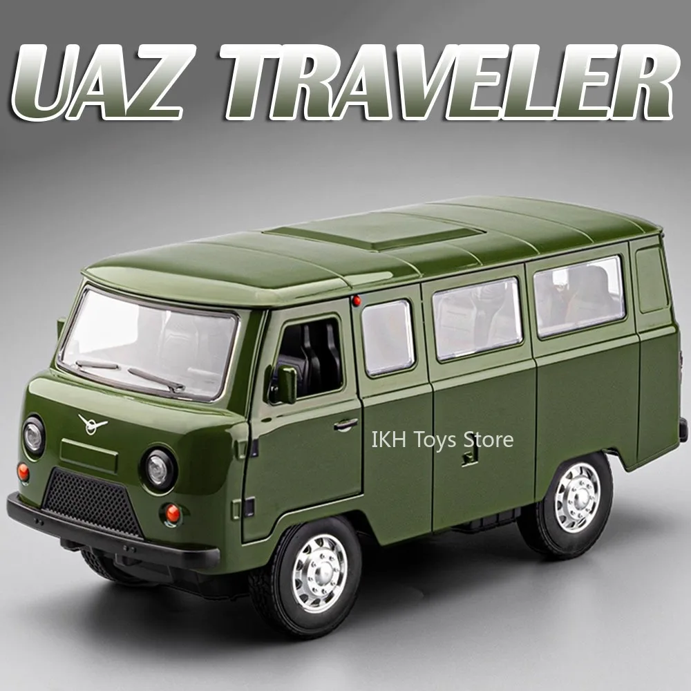 

1:18 Scale Russia UAZ TRAVELER Car Toy Models Alloy Diecast UAZ Hunter Vehicle Sound Light Doors Opened Pull Back for Boys Gifts