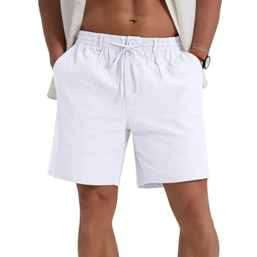 

Sailwind Men's Linen Casual Shorts Elastic Waist Drawstring Summer Beach Shorts with Pockets