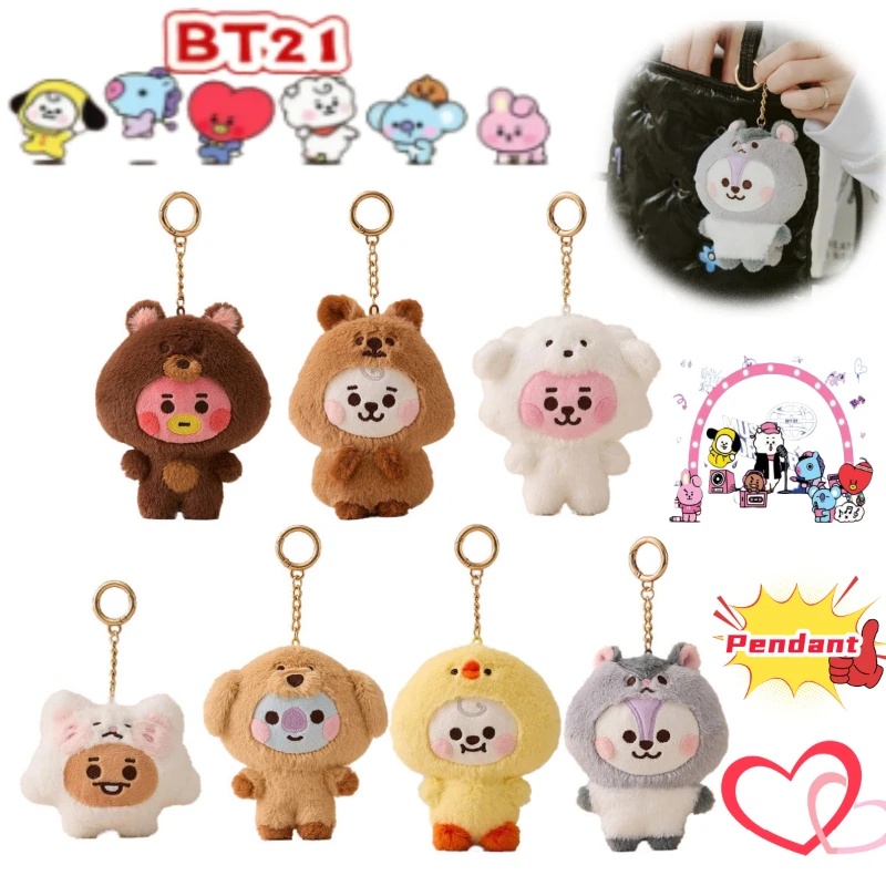 Neuer BT21 Koya Shooky Mang Chimmy Tata Cartoon Kreativer Zweidimensionaler Schlüsselanhänger Studenten-Rucksack-Puppenanhänger Exquisites Geschenk
