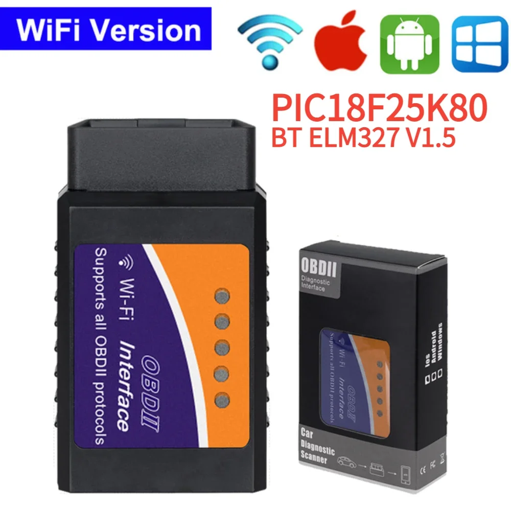 NEW ELM327 V1.5 OBD2 Scanner PIC18F25K80 Chip Wifi ELM 327 WIFI 1.5 Car Diagnostic Tool for Android/IOS/Windows Free Delivery