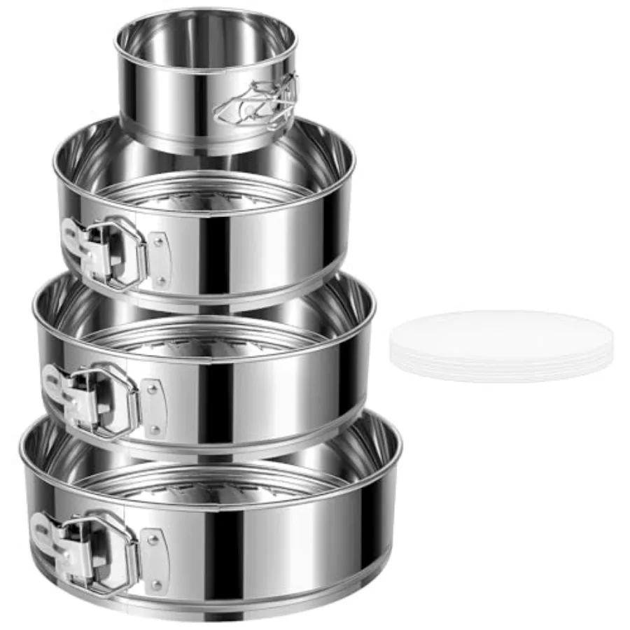 

Набор из 4 разъемных форм для выпечки из нержавеющей стали с антипригарным покрытием, съемным дном и защитой от протекания, для чизкейков и тортов