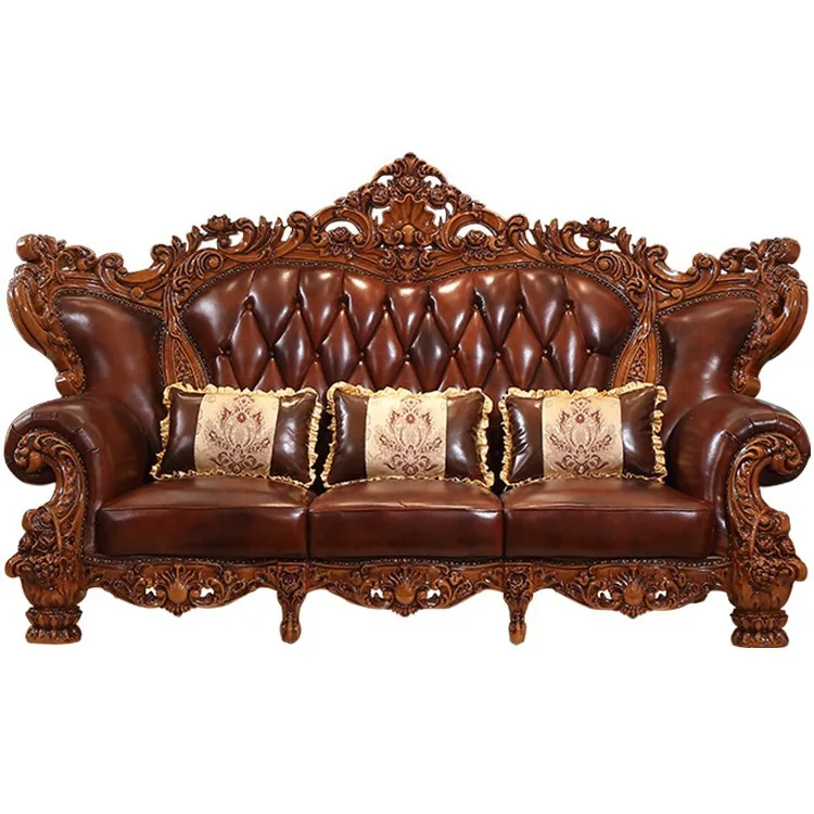 

European sofa 1234 combination living room set American luxury leather solid wood furniture large apartment princess sofa