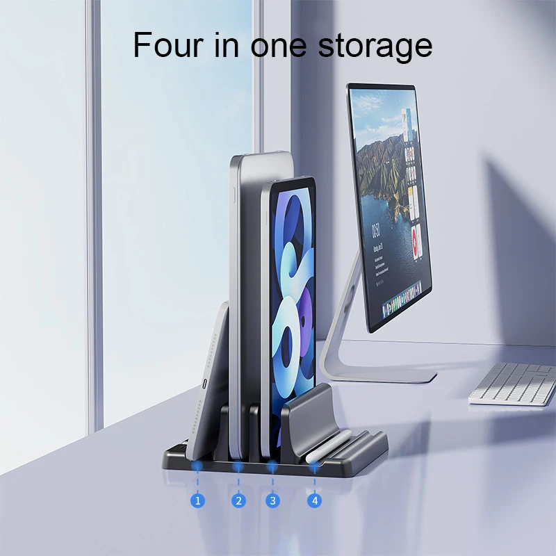 Dual-Slot Adjustable Vertical Laptop Stand  4in1 Design Space-Saving for MacBook Chromebook Surface HP Dell Book iPad