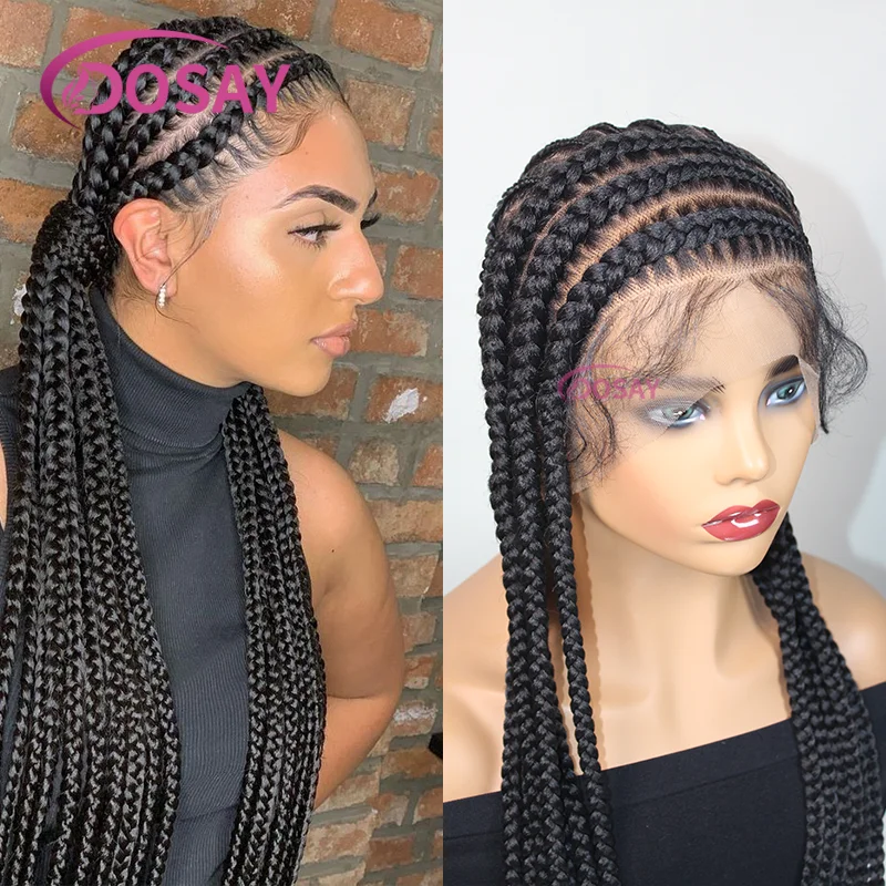 

Синтетические полные парики фронта шнурка Cornrows, плетеные парики без узлов для чернокожих женщин, 36-дюймовые плетеные парики с боковой частью
