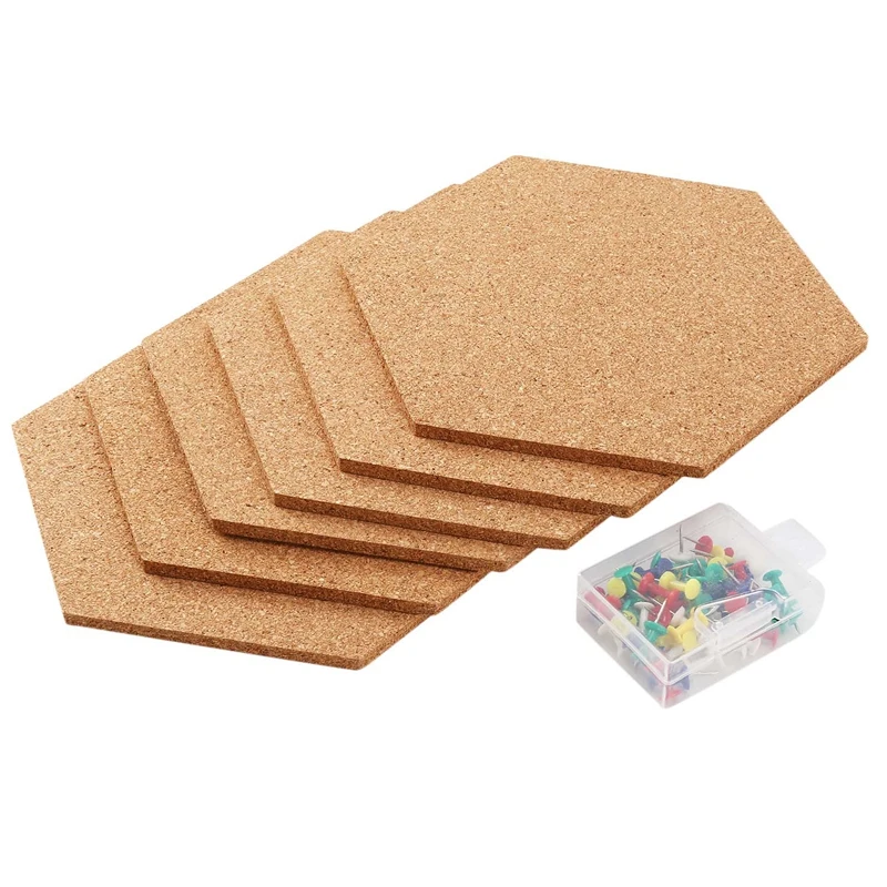 6Pcs Hexagon Cork Board Tiles Self Adhesive Thick Corkboards For Wall Memo Boards Pin Board Decorative Bulletin Board