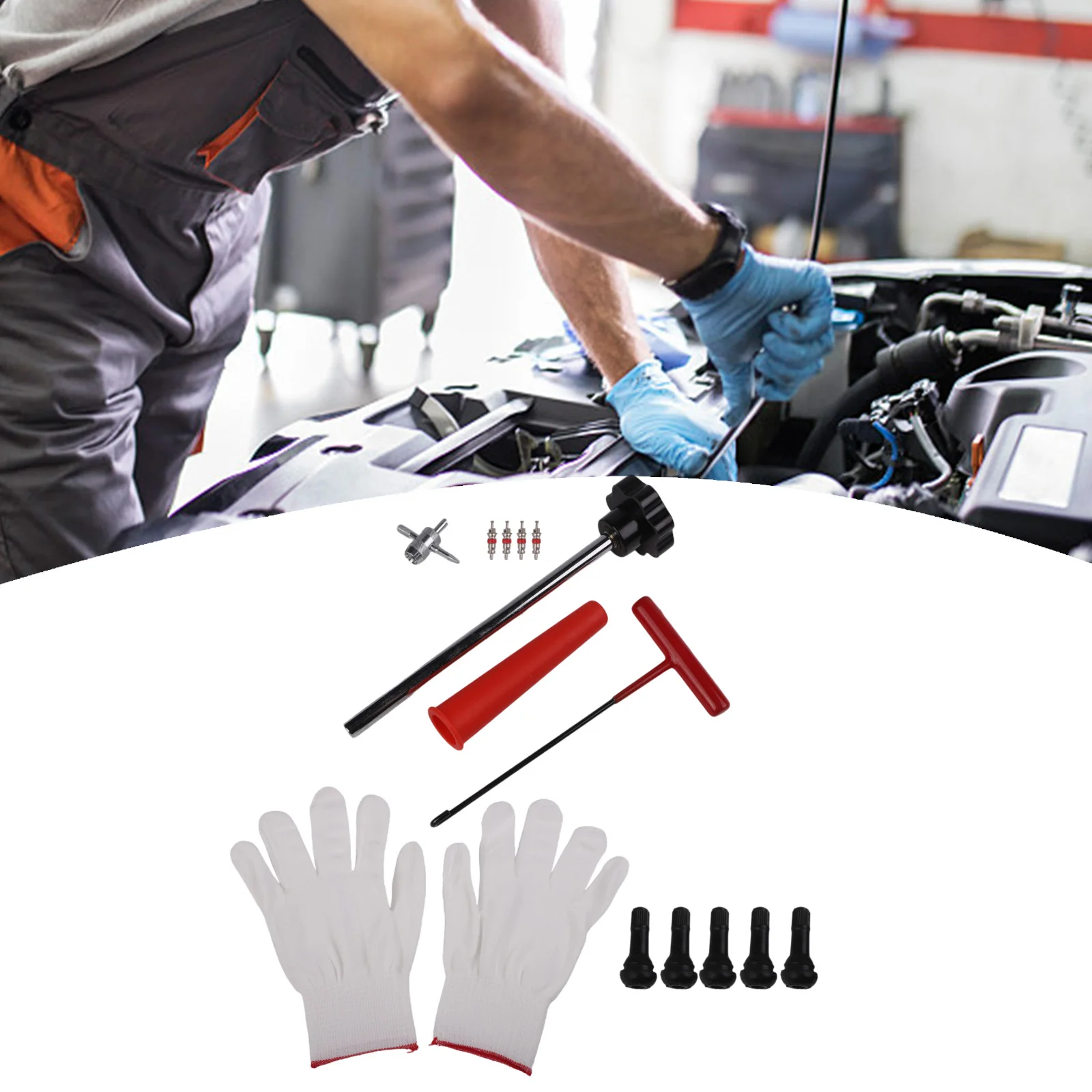 

Набор автомобильных инструментов, набор инструментов для клапанов шин, обслуживание шин 21,8*4,8*4,8 см, съемник штока клапана и инструменты, набор инструментов для авто