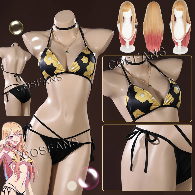 Anime My Dress Up Darling Cosplay Kitagawa Marin Swimsuit Cosplay Costume My Dress-Up Darling Swimsuit bikini and wig S-XL