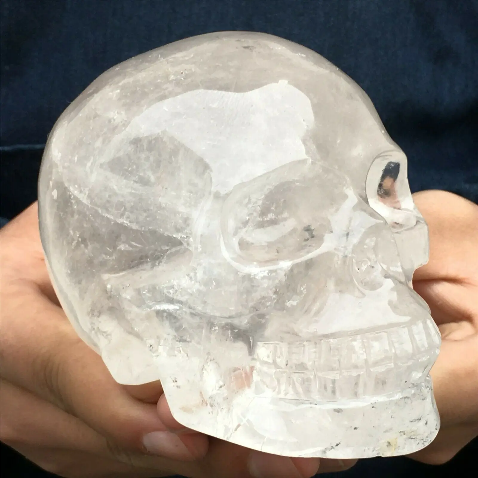 

Natural Transparent White Skull Hand-carved With Quartz Crystal Reiki Therapy