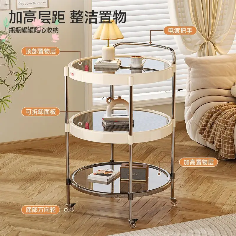 Internet-famous vintage style wheeled storage rack, living room sofa side table, bedroom multi-layer storage cart storage rack