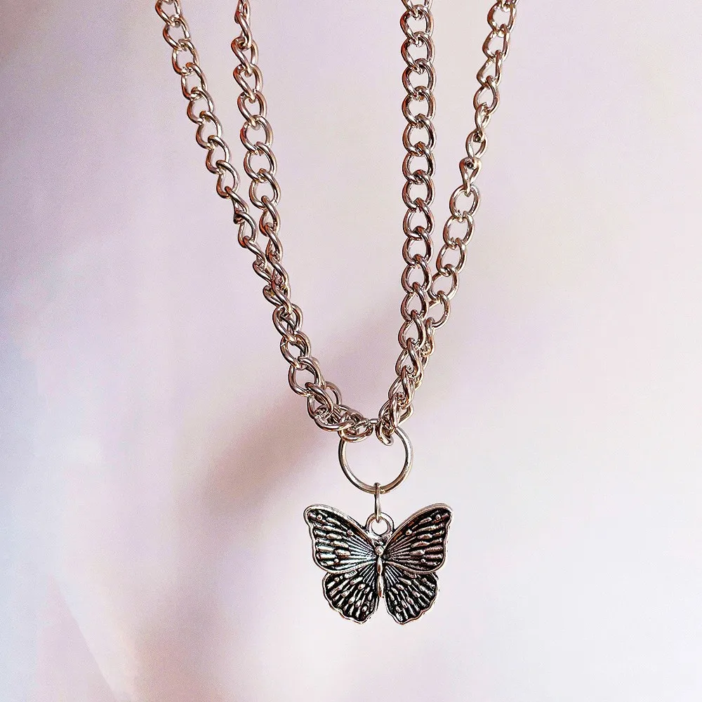 1PCS Hot Selling Cold Wind Butterfly Pendant Double Layer Alloy Necklace for Women, Light Luxury and High Sense Accessories