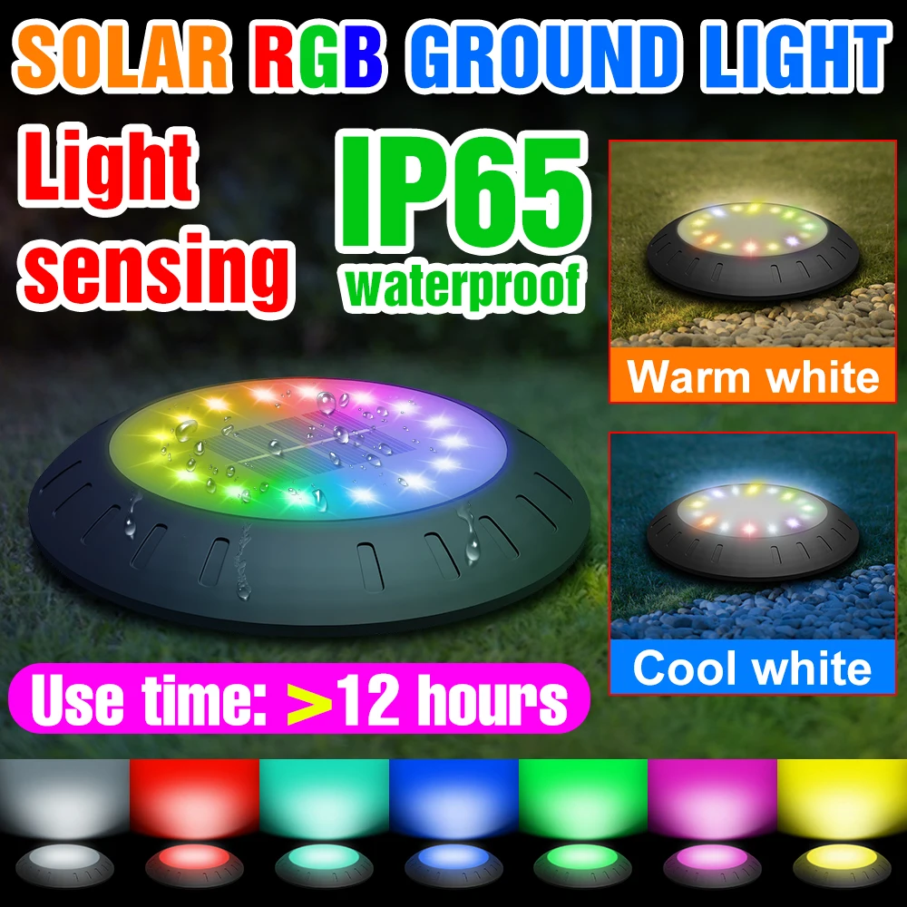 

IP65 LED Solar Light RGB Garden Lights10 Lighting Modes Outdoor Buried Lamp Atmosphere Decoration Path Yard Waterproof Lighting