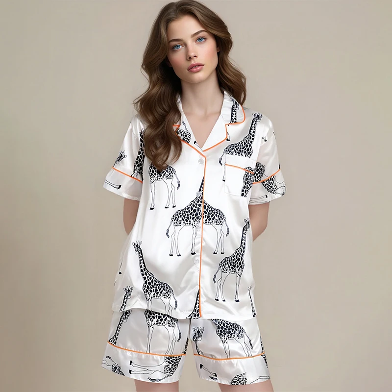 

Женские пижамы из 2 предметов, милая домашняя одежда с героями мультфильмов, топ с лацканами и карманами, шорты, простой комплект домашней одежды для отдыха, модная одежда для сна