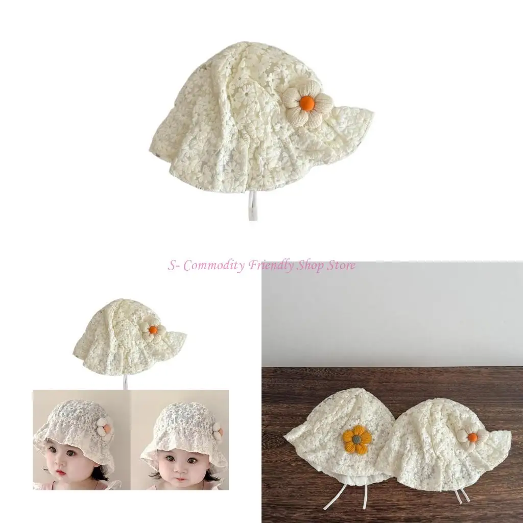 

85AE Soft Breathable Fisherman Hat Lovely Bucket Caps for Infant Girls 0 to 36 Months