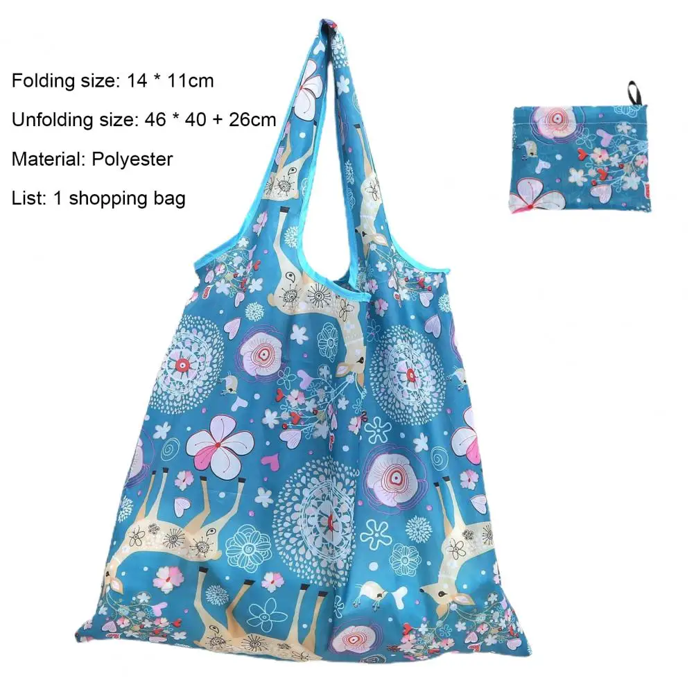 Foldable Shopping Bags Printing Polyester Casual Grocery Shopping Bag Household Tote Pouch Bag Package Women Shoulder Bags