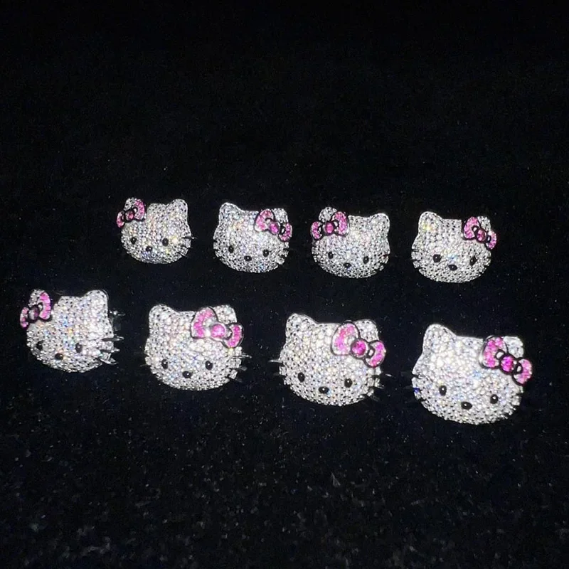 Bonito original olá kitty y2k brincos anime kawaii 925 prata cheia de diamante original moda casal jóias orelha studs presentes da menina