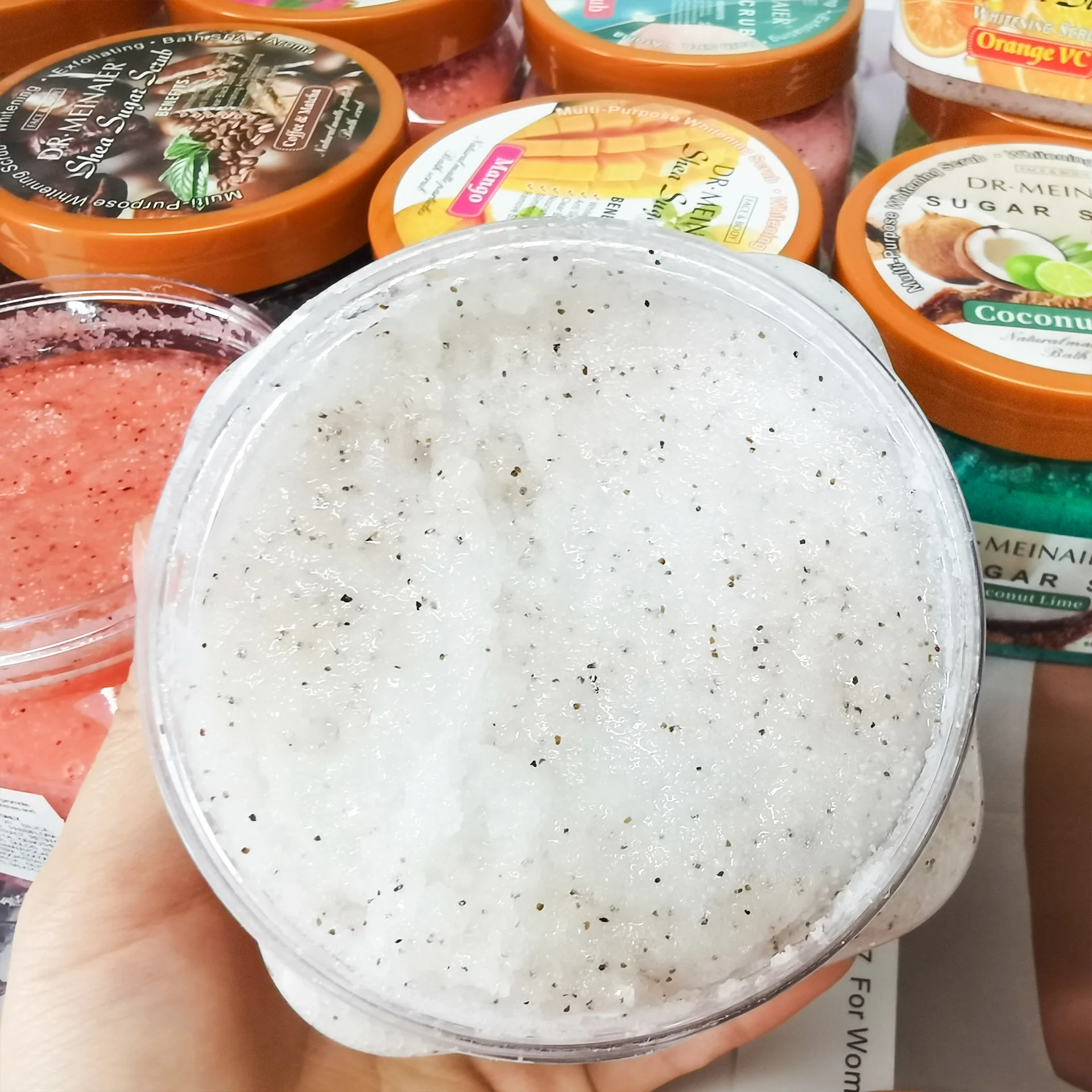 Fruit Sea Salt Body Scrub Skin Smooth Softens Cuticles Sugar Avocado Strawberry Apricot Sherbet Coffee Moisturizing Exfolianting