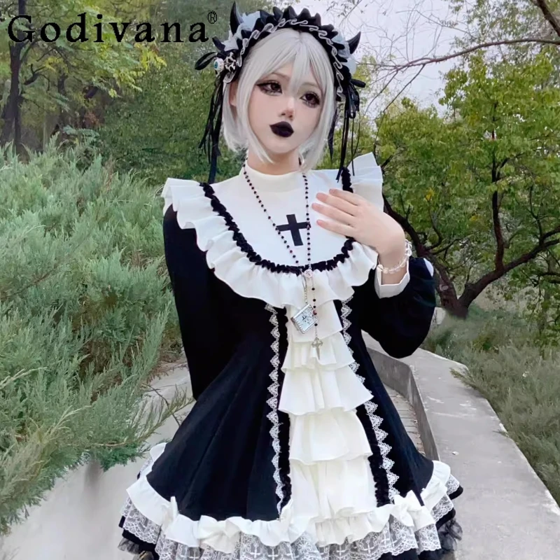 Halloween estilo gótico lolita vestido curto feminino preto lolita bonito inchado vestido de princesa feminino japonês cosplay vestido de empregada