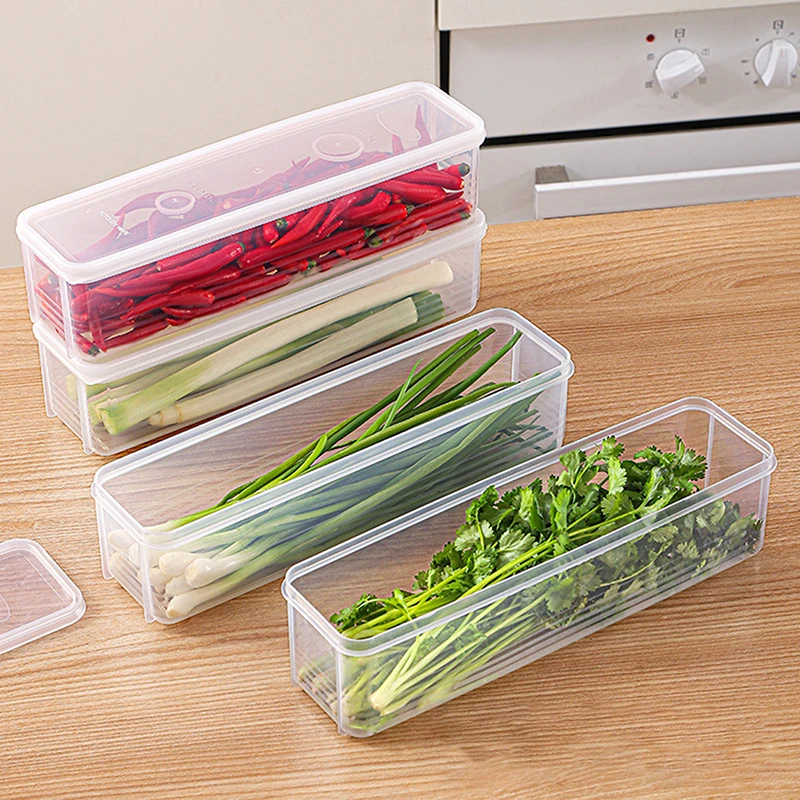 Fresh Box Refrigerator Storage Boxes Scallions Food Container with Lid Cold Crisper Sealed Kitchen Fresh Fruit Fridge Organiser