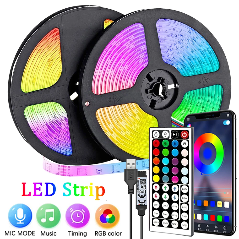 1-40M Led Strip Lights APP 44Key Music Sync Remote Control USB 5V RGB Flexible Tape for Room Decoration TV Backlight Diode Decor