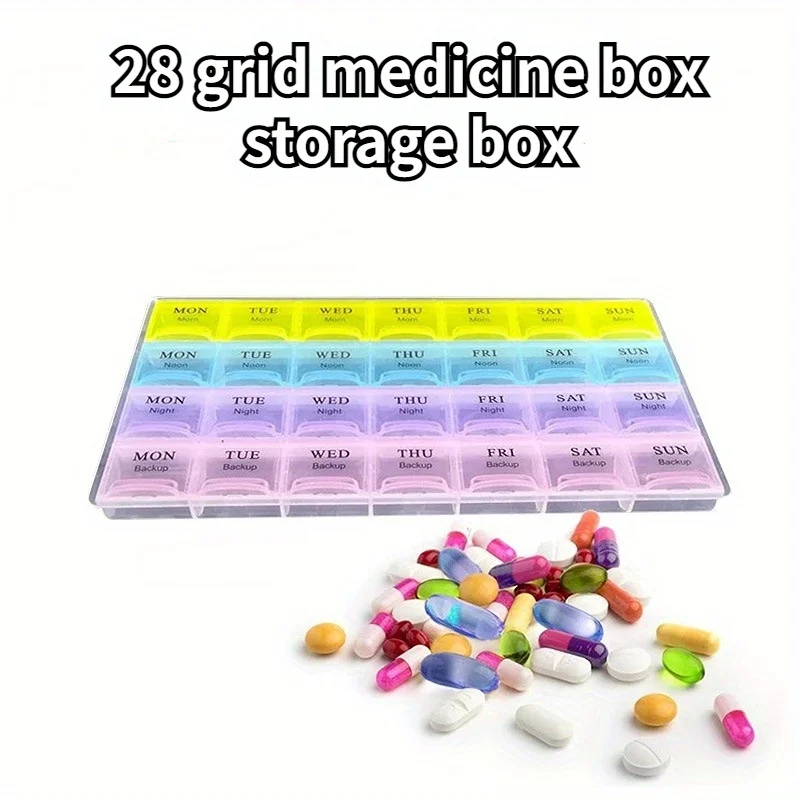 2pcs Organize Your Medications with This Portable, Large Capacity English Medicine Box - 28 Grids!