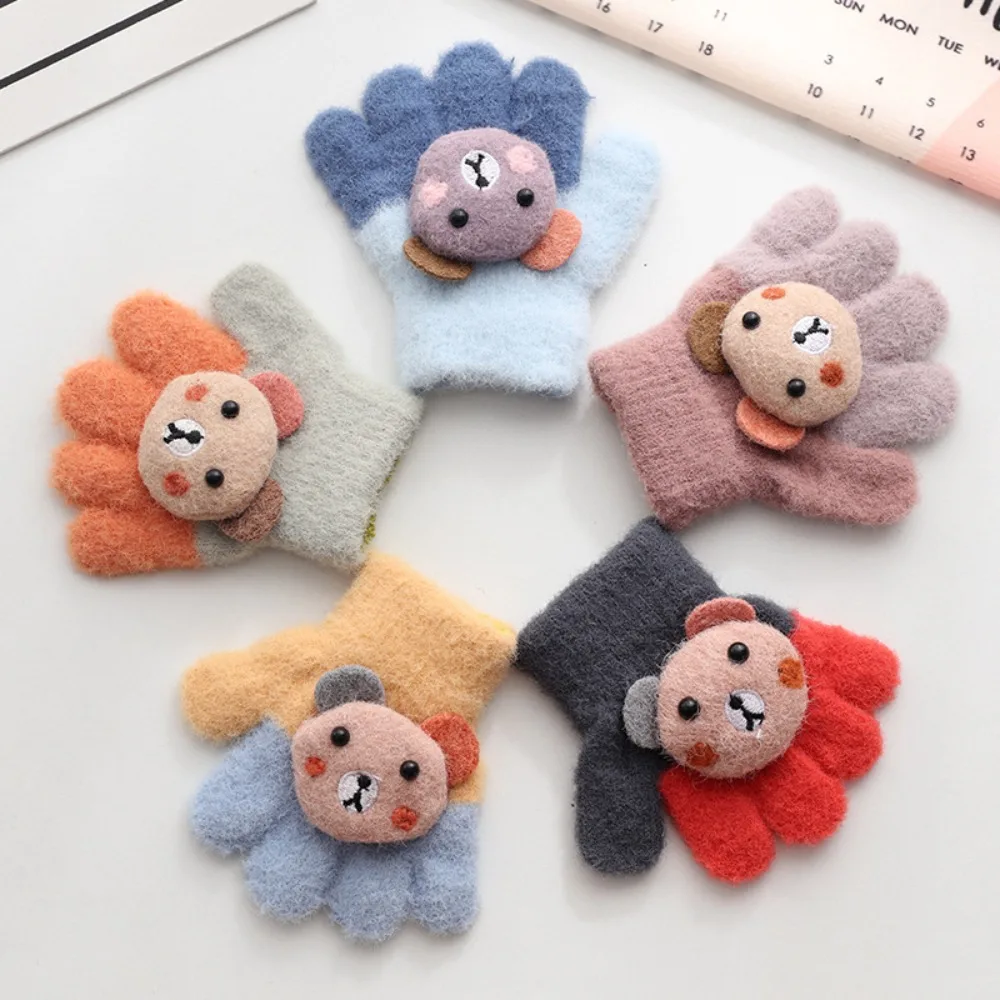 0-3 Years Old Winter Baby Girls Cute Soft Knitting Cartoon Five Finger Gloves Children Lovely Outdoor Warmth Gloves Kids Mitten