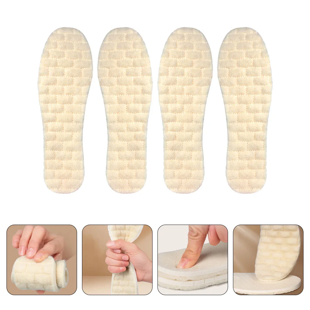 

2 Pairs Latex Wool Insole Fleece Insoles Shoe Inserts Comfortable Boots Winter Warm Cushions