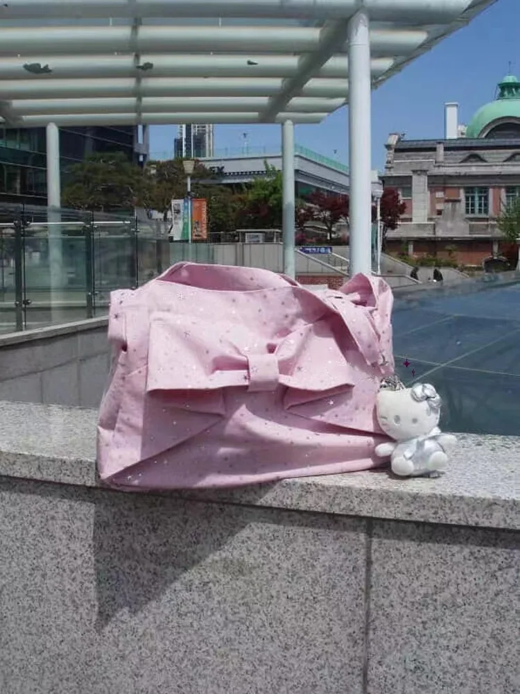 

Faionable Girls Canvas Tote Bag Pink Bowknot Single oulder Bag Large Capaci Casual ex Bag Magnetic Bule Closure