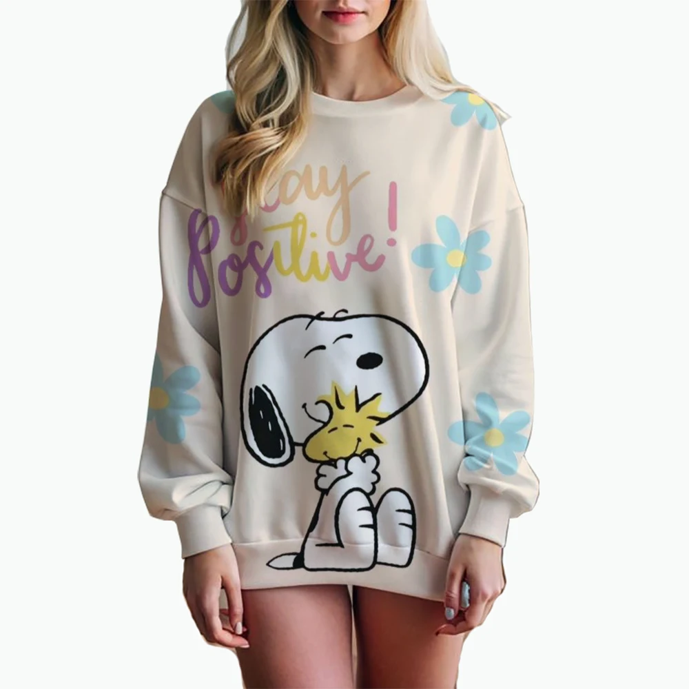 Woman\'s Hoodie New Autumn/Winter Fashions Y2k Snoopy Cartoon Print Sweatshirts Round Neck Coat Loose Long Sleeve Miniso Sanlio