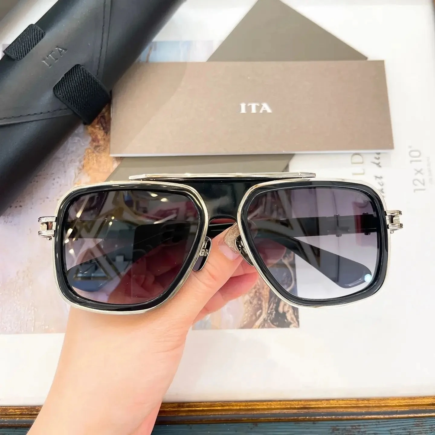 Authentic ADITA DTS403 LXN-EVO Square Acetate Silver Frame Men Women Sun Glasses Formal Business Polarized Male Couple Eyewear